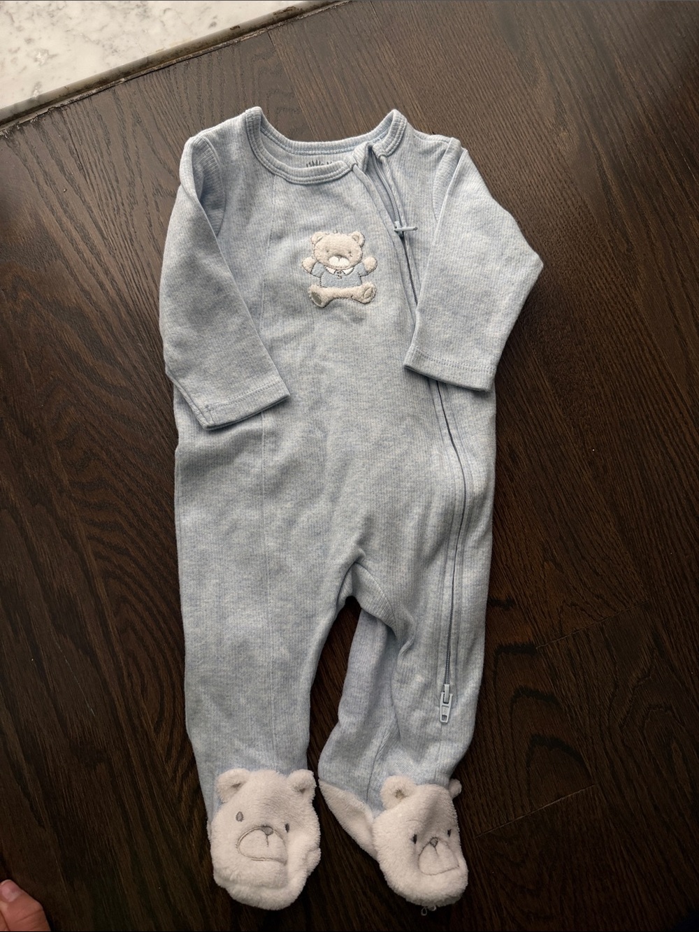 Little Me Light Blue Bear Footed One-Piece